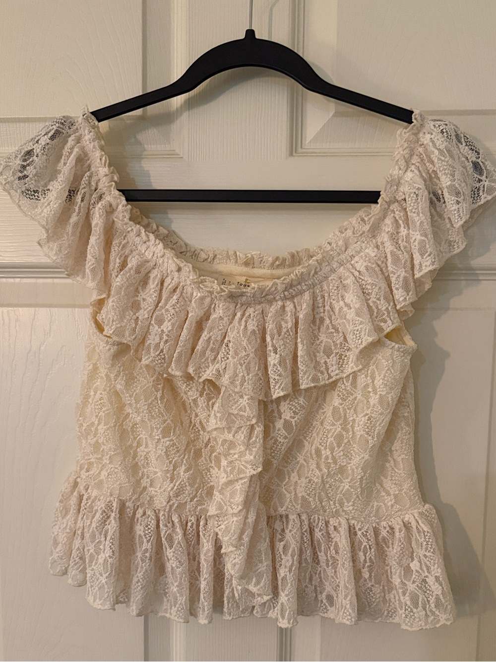 By Together Lover of Lace Cream Ruffle Off-Shoulder Top